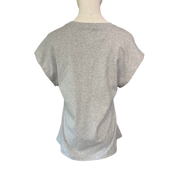 Marc New York Andrew Marc Gray Beaded Sleeve Cotton Tee Shirt Medium NWT - Picture 5 of 8